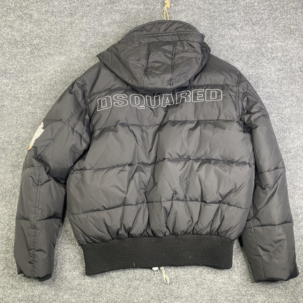 DSQUARED Mountain Range Jacket Mens 48 Black Down Puffer Bomber Hooded Ski Logo - Picture 12 of 12